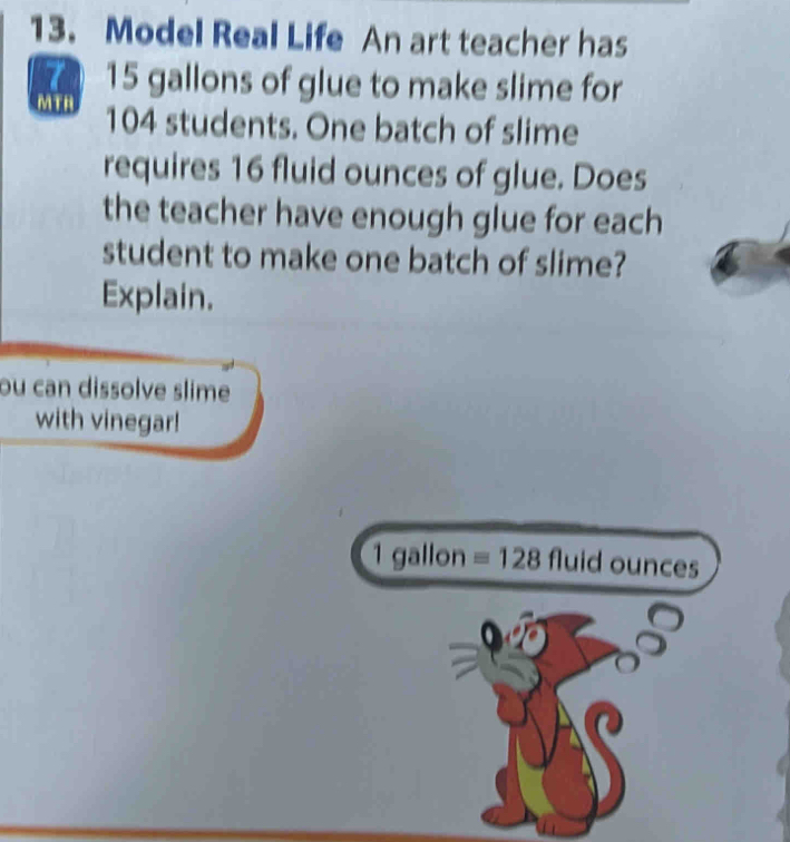 Model Real Life An art teacher has 7 15 gallons of glue to make slime ...