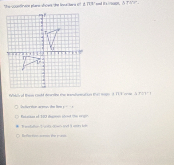 Solved: The coordinate plane shows the locations of TUV and its image ...