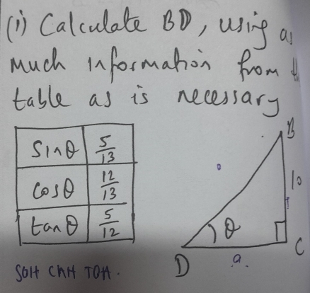 Calculate BD, using a
much informaton from
table as is necessary
Solf Chit ToH.