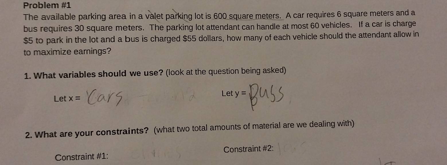 Solved: Problem #1 The available parking area in a valet parking lot is ...