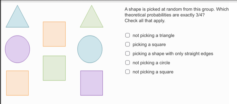 Solved: A shape is picked at random from this group. Which theoretical ...