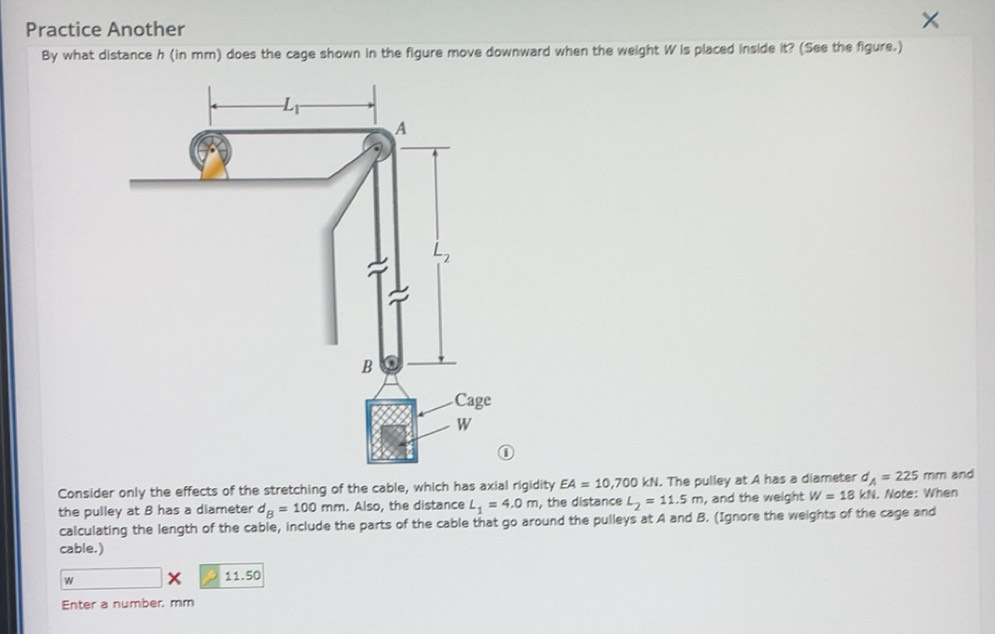 Resuelto:Practice Another By what distance h (in mm) does the cage ...