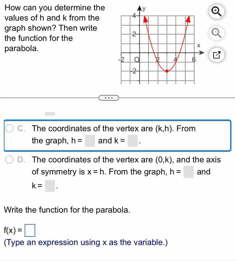 Solved: How can you determine the values of h and k from the graph ...