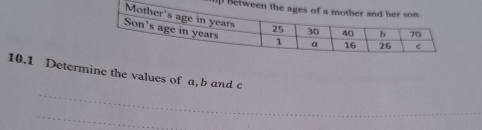 up B
_ 
10.1 Determine the values of a, b and c
_