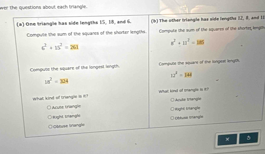 wer the questions about each triangle.
d 11
ngth