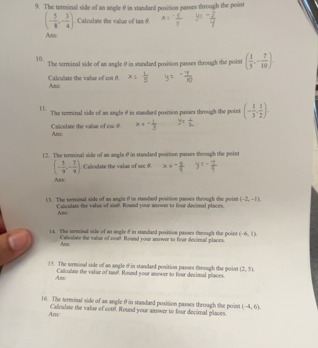 Solved: The terminal side of an angle θ in standard position passes ...