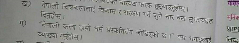 ख) 
गरिए 
3a 
दिनुहोस । 
मूर्िक 
ग) “नेपाली कला हाम्रो धर्म 

व्याख्या गर्नुहोस्। 
लिच्छ