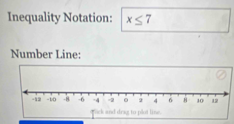 Inequality Notation: x≤ 7
Number Line: