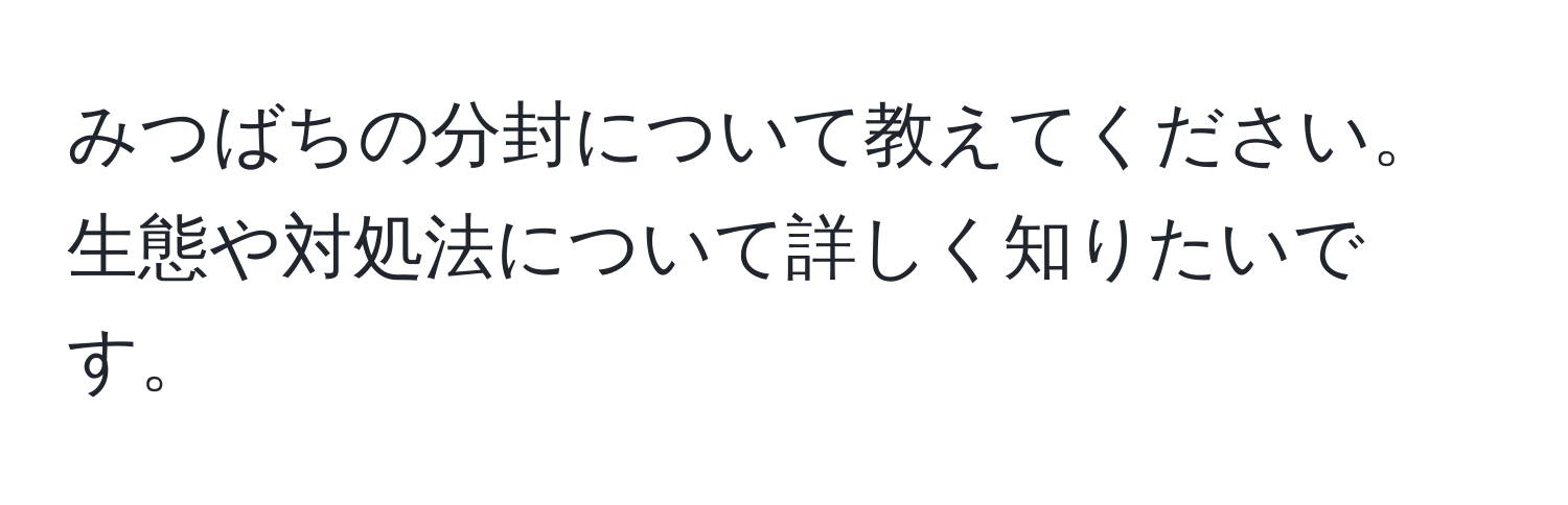 みつばちの分封について教えてください。生態や対処法について詳しく知りたいです。