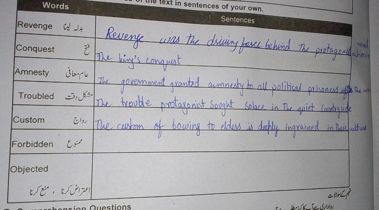 Solved: the text in sentences of your own. Words Sentences Revenge ...