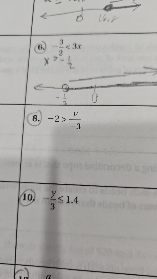 - 3/2 <3x</tex> 
8. -2> v/-3 
10 - y/3 ≤ 1.4