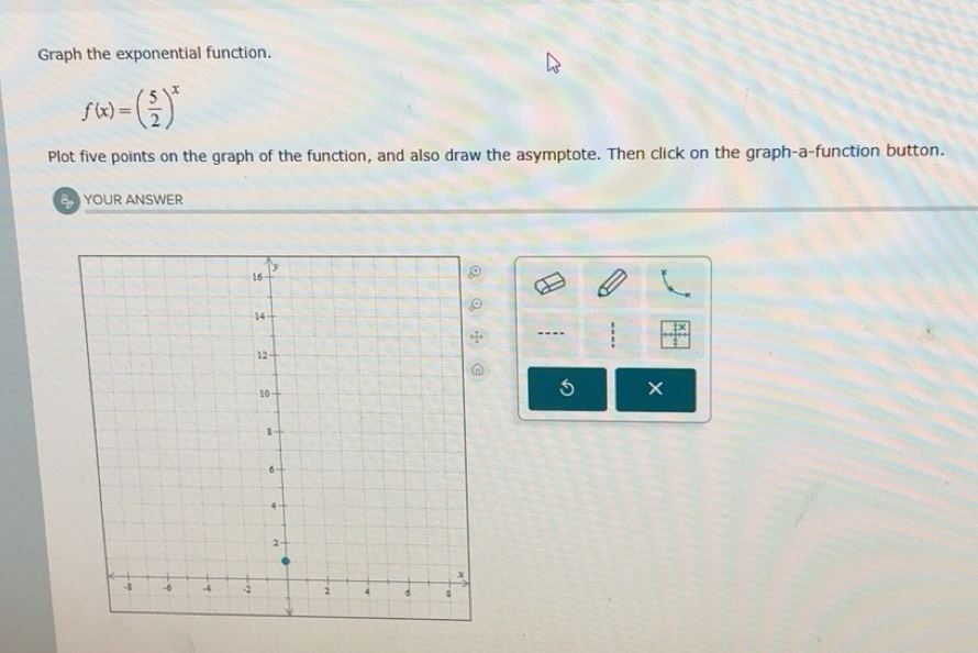 Solved: Graph the exponential function. f(x)=( 5/2 )^x Plot five points ...
