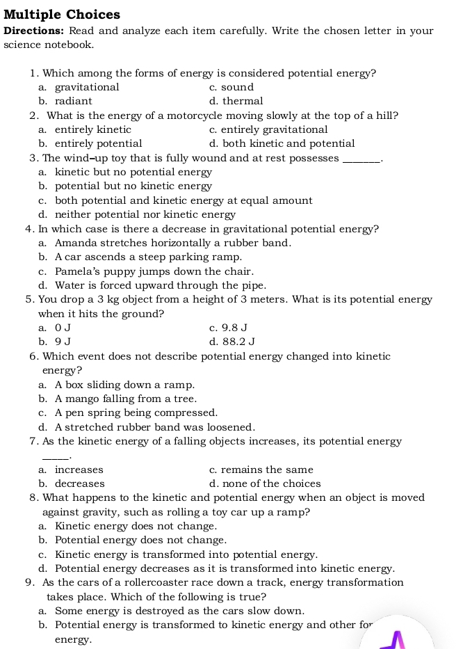 Solved: Directions: Read and analyze each item carefully. Write the ...