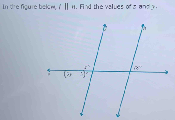 In the figure below, j||n. Find the values of z and y.