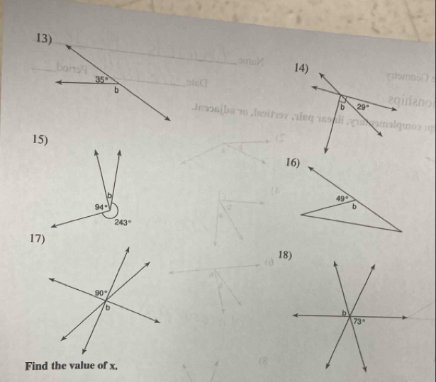 13
14)
15)
1
17)
18)
Find the value of x,