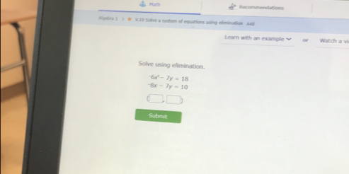 Math 4° Recommendations Algrbra 1 ) V.10 Solve a systum of esquations ...