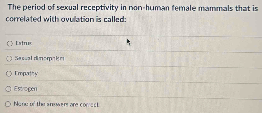 Solved: The period of sexual receptivity in non-human female mammals