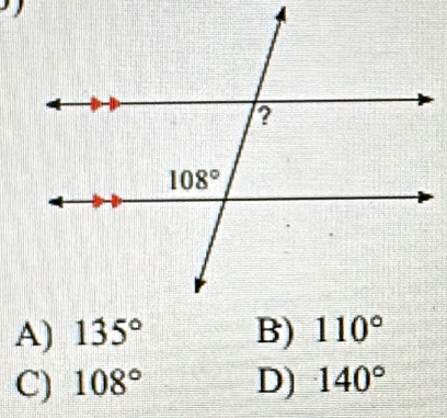 A) 135°
C) 108° D) 140°