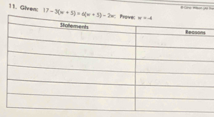 Ging Wison (A Rú
11. Given: 17-3(w+5)=6(w+5)-2w