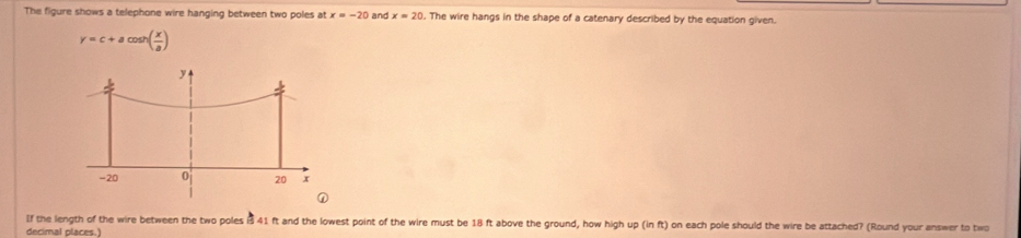 Solved: The figure shows a telephone wire hanging between two poles at ...