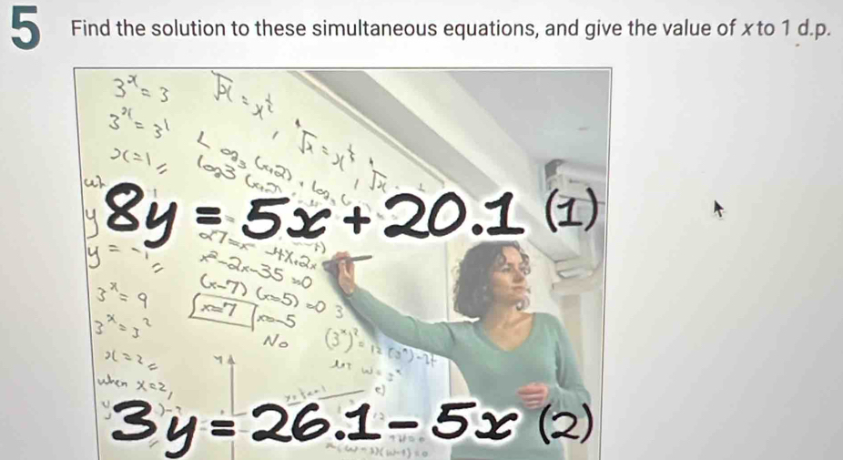 3y=26.1-5x(2)