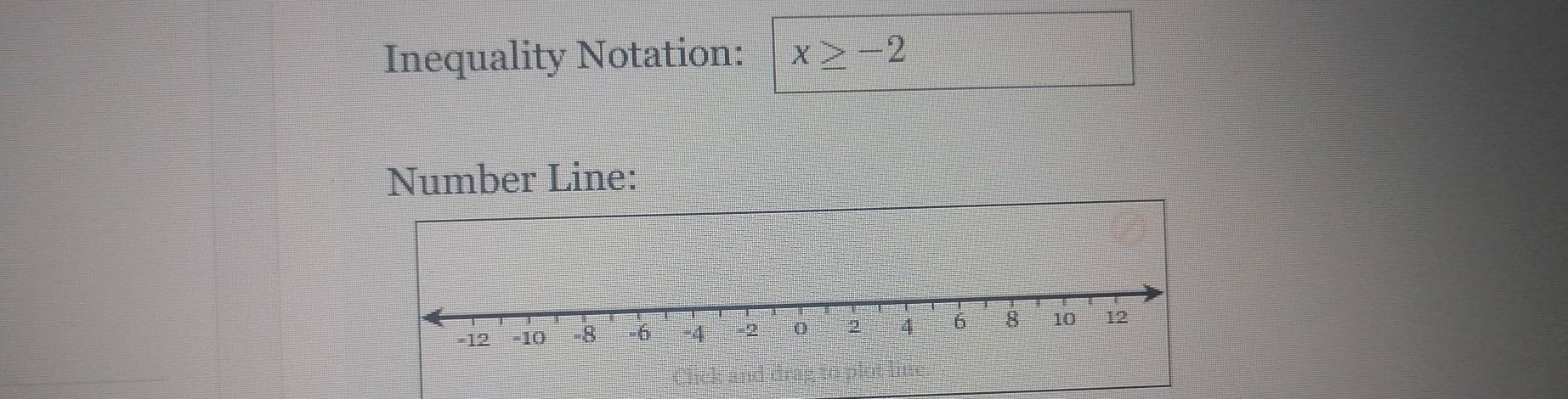 Inequality Notation: x≥ -2
Number Line: