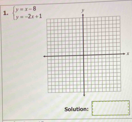 beginarrayl y=x-8 y=-2x+1endarray.
x 
Solution: □