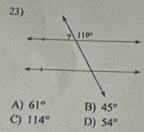 A) 61° B) 45°
C) 114°
D) 54°