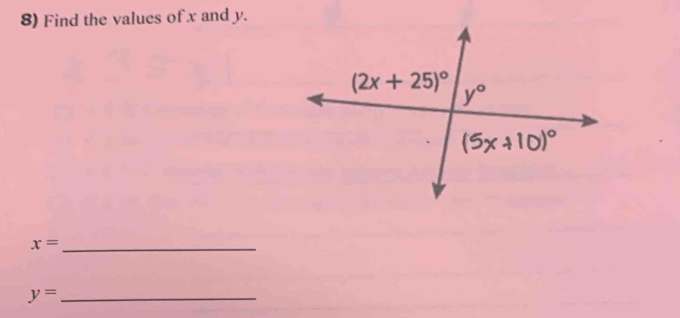 Find the values of x and y.
x= _
_ y=