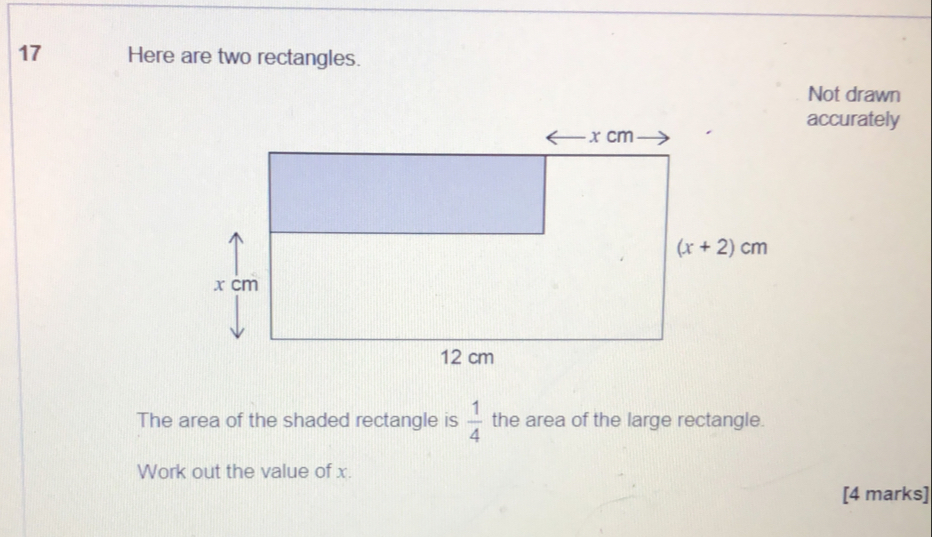 Solved: Here are two rectangles. Not drawn accurately The area of the ...
