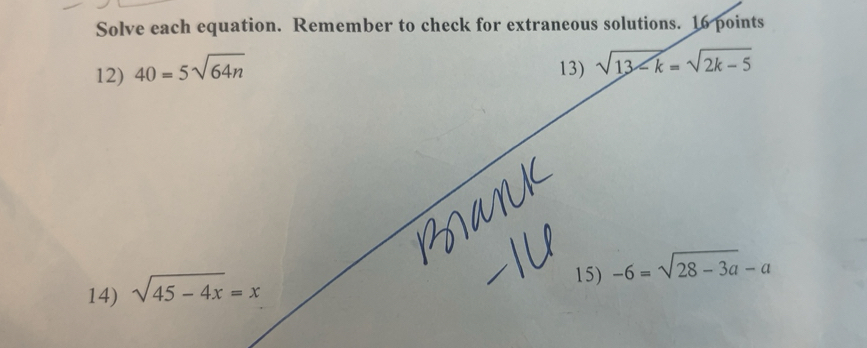 Solved: Solve each equation. Remember to check for extraneous solutions ...