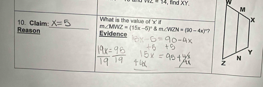 vvz=14 , find XY.