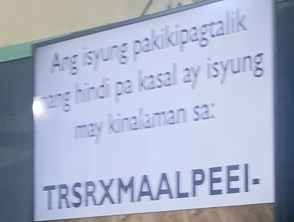 Ang isyung pakikipagtalik 
rang hindi pa kasal ay isyung 
may kinalaman sa: 
TRSRXMAALPEEI