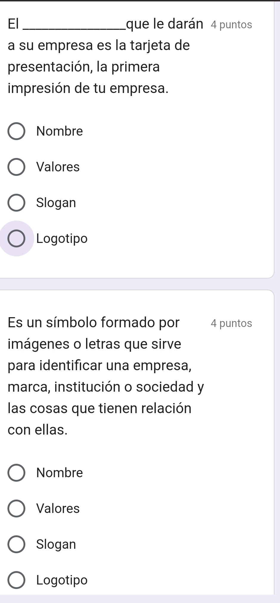 El_ que le darán 4 puntos
a su empresa es la tarjeta de
presentación, la primera
impresión de tu empresa.
Nombre
Valores
Slogan
Logotipo
Es un símbolo formado por 4 puntos
imágenes o letras que sirve
para identificar una empresa,
marca, institución o sociedad y
las cosas que tienen relación
con ellas.
Nombre
Valores
Slogan
Logotipo