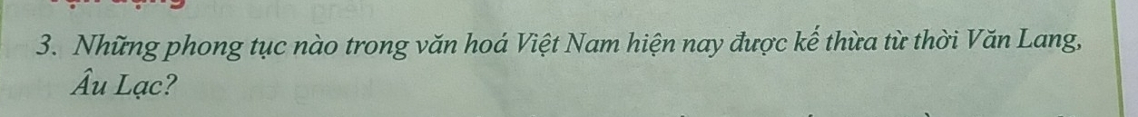 Những phong tục nào trong văn hoá Việt Nam hiện nay được kế thừa từ thời Văn Lang, 
Âu Lạc?