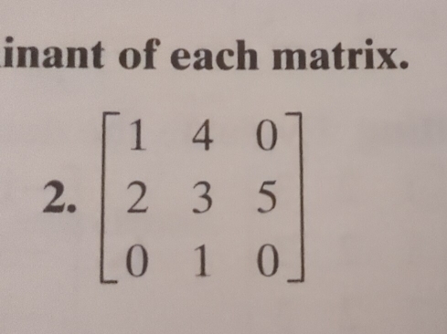 inant of each matrix.