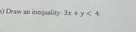 Draw an inequality: 3x+y<4</tex>.