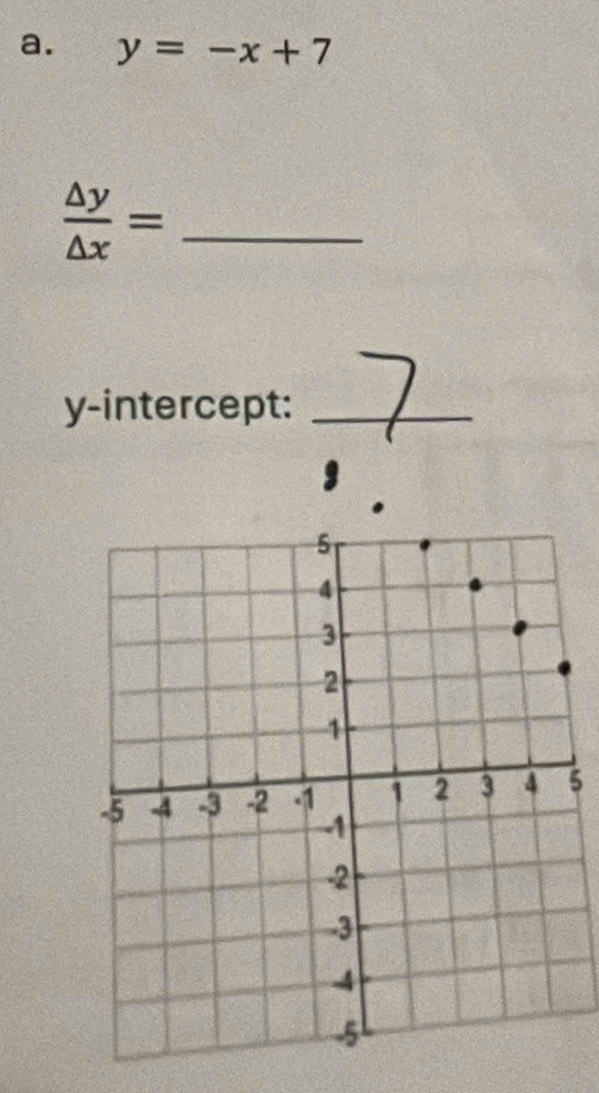 y=-x+7
 △ y/△ x = _
y-intercept:_
5