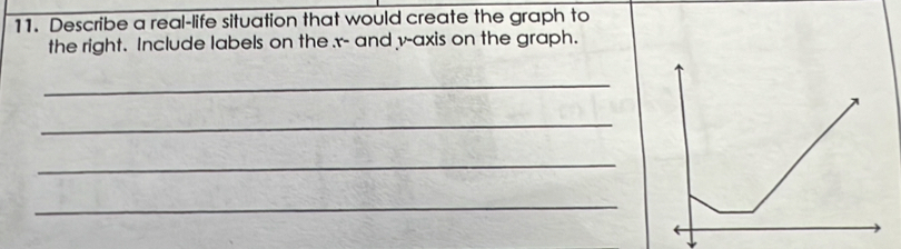 Describe a real-life situation that would create the graph to 
the right. Include labels on the . x - and v -axis on the graph. 
_ 
_ 
_ 
_