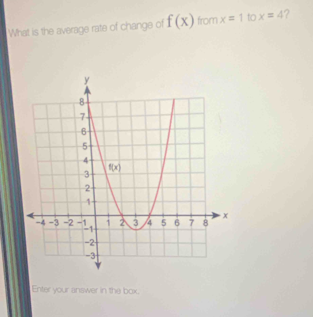 What is the average rate of change of f(x) from x=1 to x=4 ?
Enter your answer in the box.