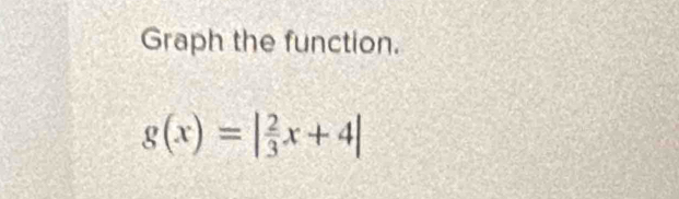 Graph the function.
g(x)=| 2/3 x+4|