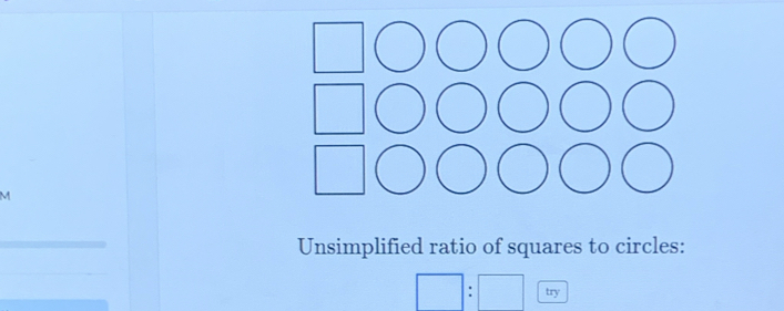 Unsimplified ratio of squares to circles: 
try