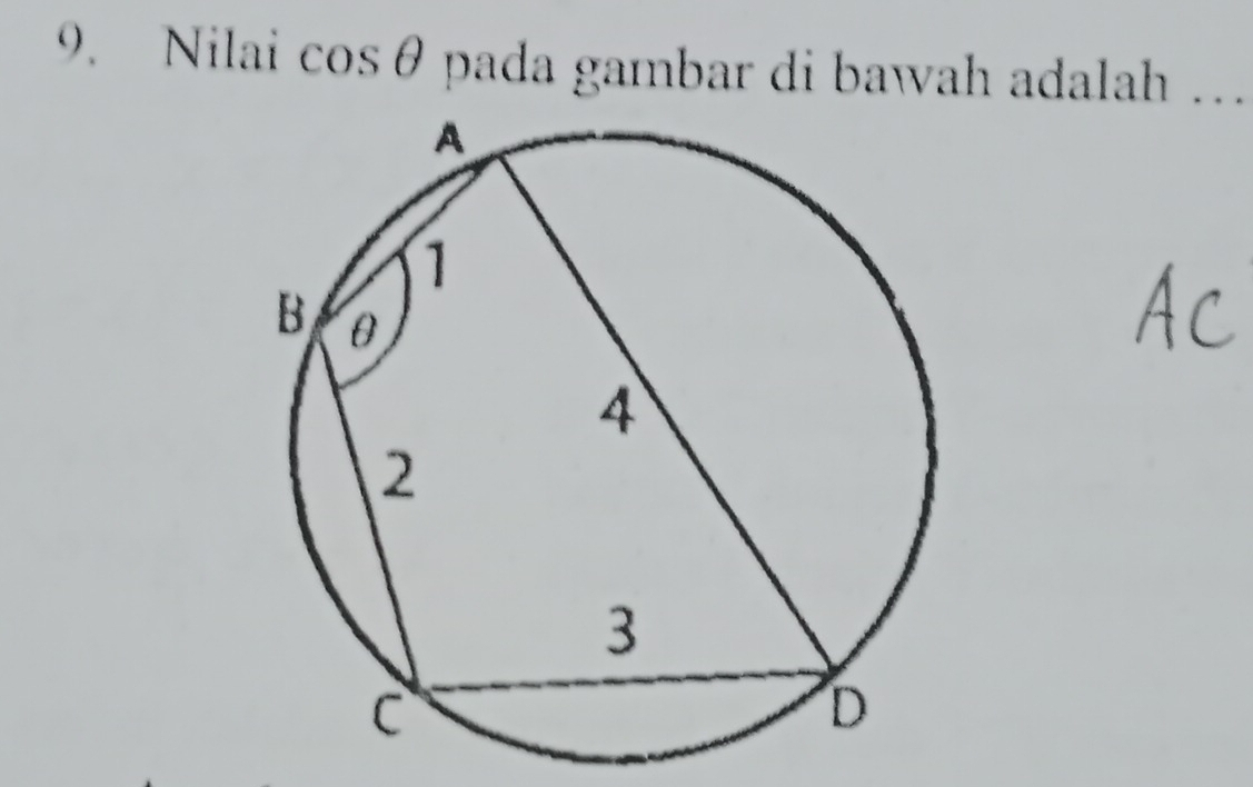 Nilai cos θ pada gambar di bawah adalah ..