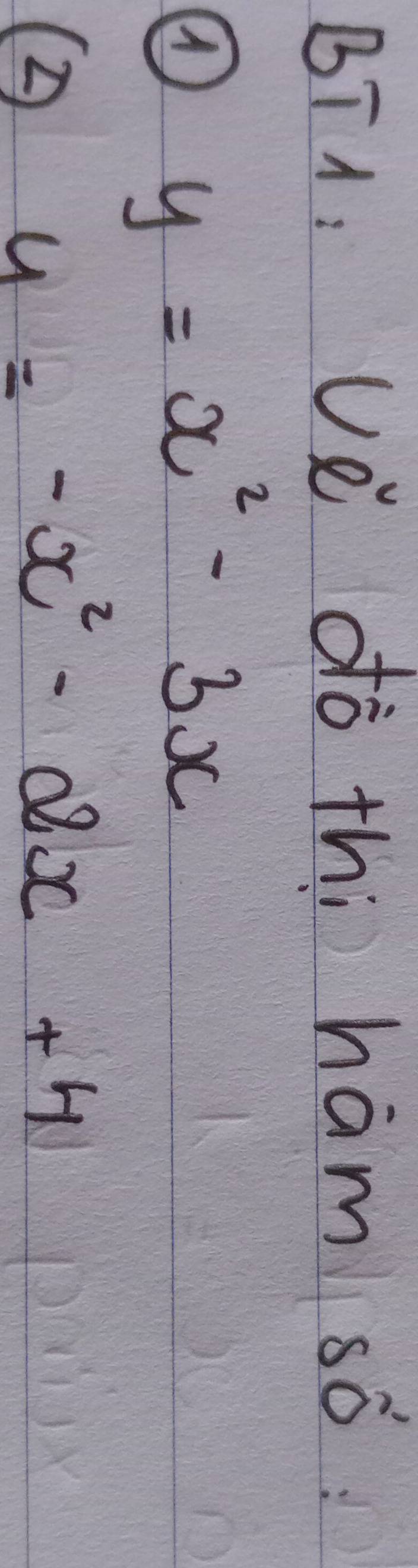 BT1. Ve dò thi ham sǒ
y=x^2-3x
②2
y=-x^2-2x+4