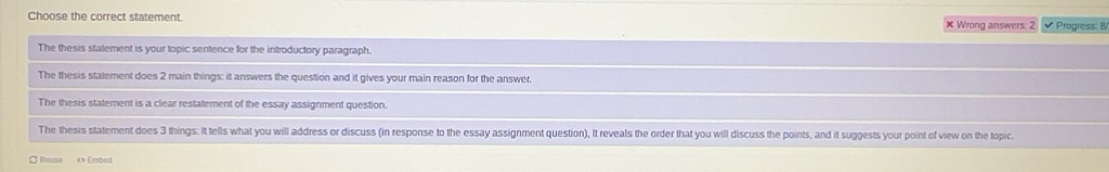 Solved: Choose the correct statement. × Wrong answers: 2 Progress: 8 ...