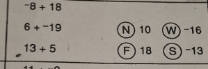 -8+18
6+^-19 N ) 10 W -16
13+5 F 18 s -13