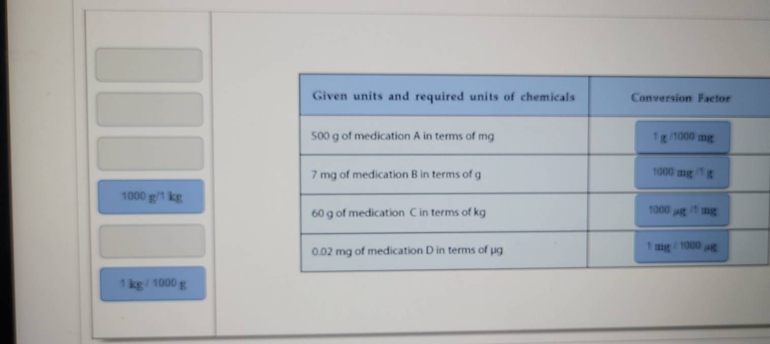 1000g/1kg
1kg/1000g