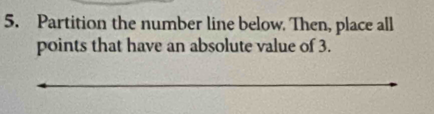 Partition the number line below. Then, place all 
points that have an absolute value of 3. 
_