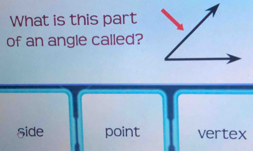 What is this part
of an angle called?
Side point vertex