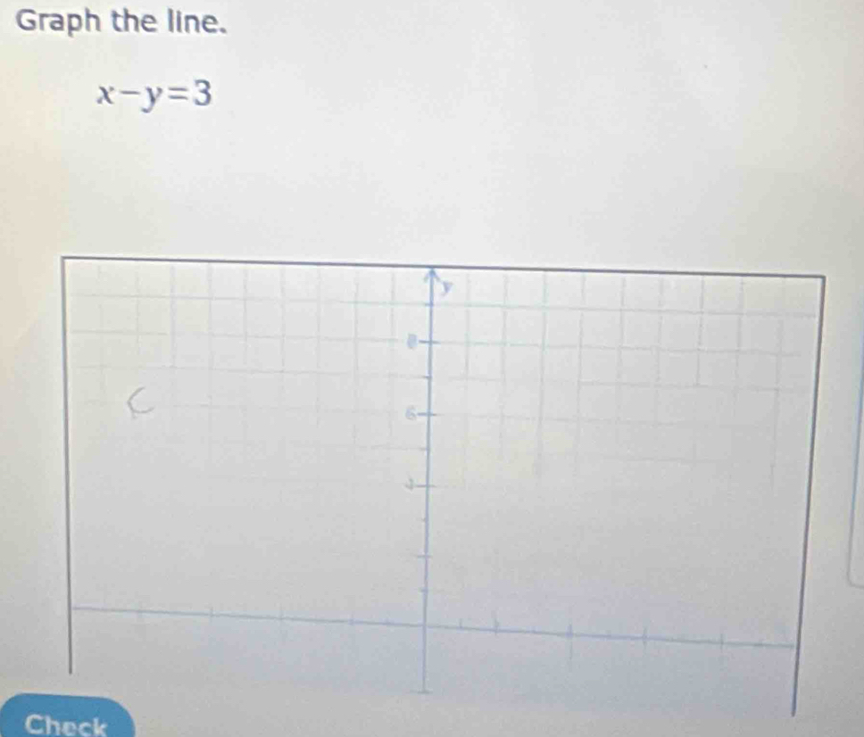 Graph the line.
x-y=3
Check